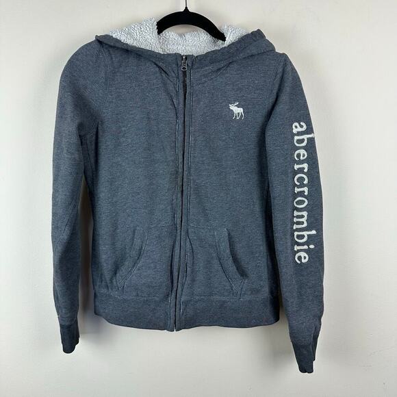 Abercrombie & Fitch Other - Abercrombie Kids Sherpa Lined Zip Hoodie Jacket Gray XL Y2K Spellout Retro